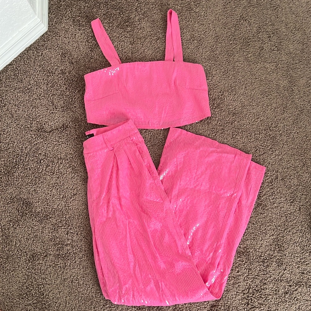 Bright Pink Sequin Ribbed Crop Top - Women's Summer Staple